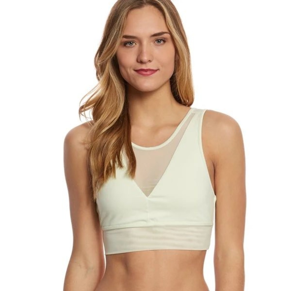 Alo Yoga Jubilee Mesh V-Neck Sports Bra Sage Green Medium